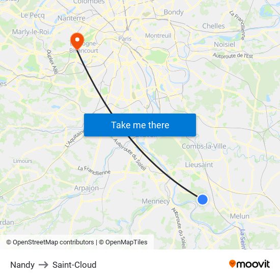 Nandy to Saint-Cloud map
