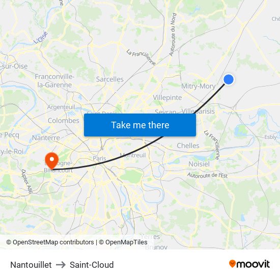 Nantouillet to Saint-Cloud map