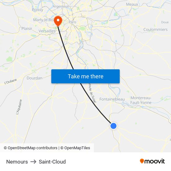 Nemours to Saint-Cloud map
