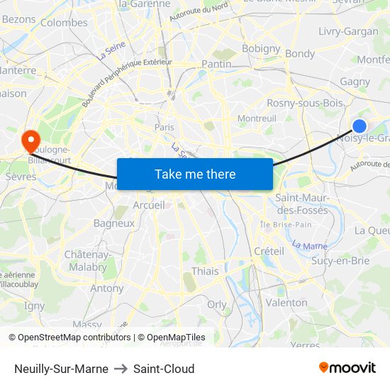 Neuilly-Sur-Marne to Saint-Cloud map