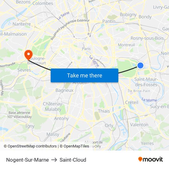 Nogent-Sur-Marne to Saint-Cloud map