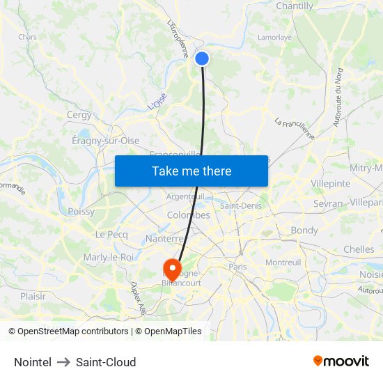 Nointel to Saint-Cloud map