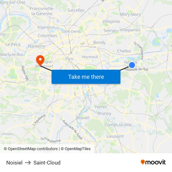 Noisiel to Saint-Cloud map