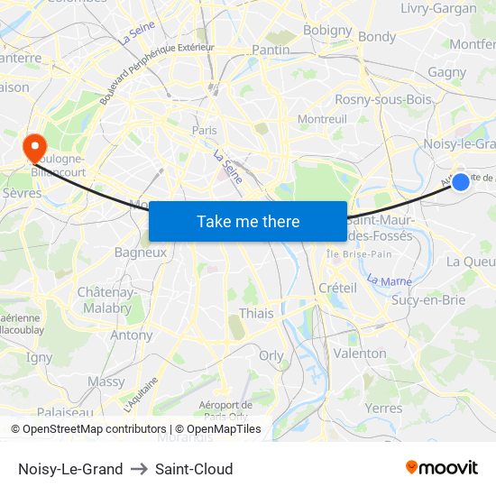 Noisy-Le-Grand to Saint-Cloud map