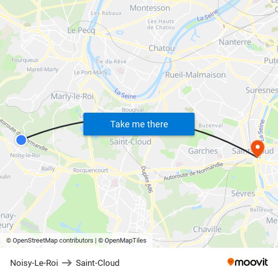 Noisy-Le-Roi to Saint-Cloud map