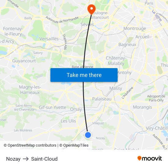 Nozay to Saint-Cloud map