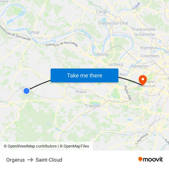 Orgerus to Saint-Cloud map
