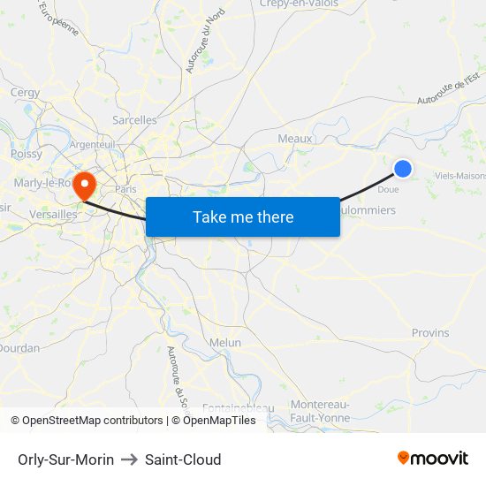 Orly-Sur-Morin to Saint-Cloud map