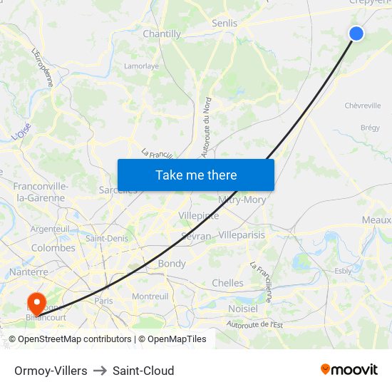 Ormoy-Villers to Saint-Cloud map