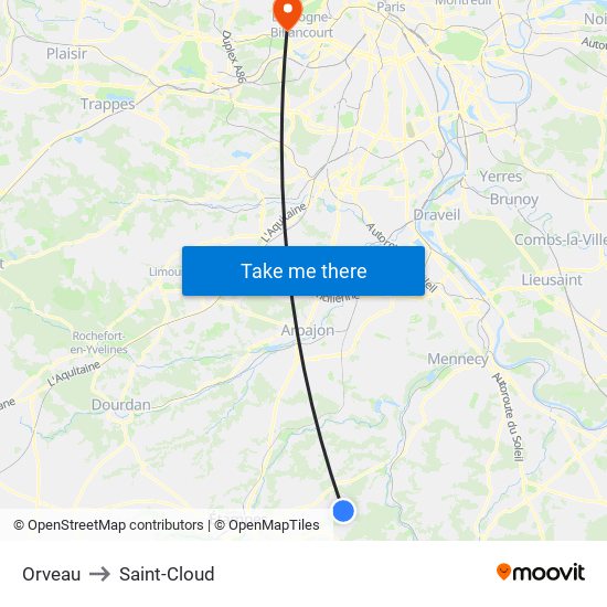 Orveau to Saint-Cloud map