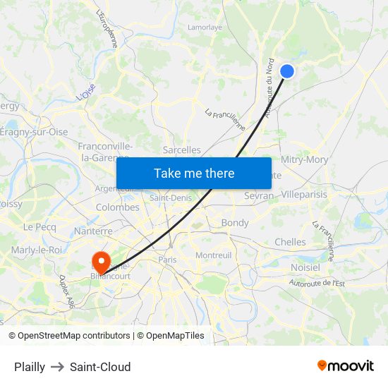 Plailly to Saint-Cloud map