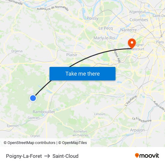 Poigny-La-Foret to Saint-Cloud map