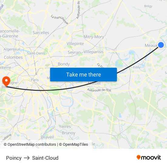 Poincy to Saint-Cloud map