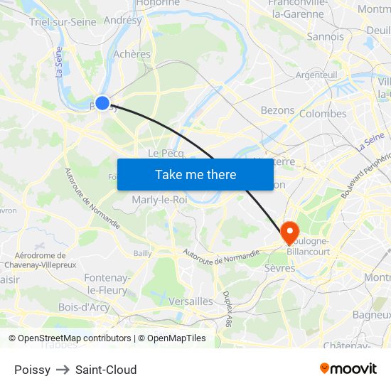 Poissy to Saint-Cloud map