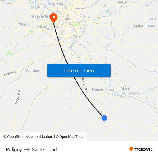 Poligny to Saint-Cloud map