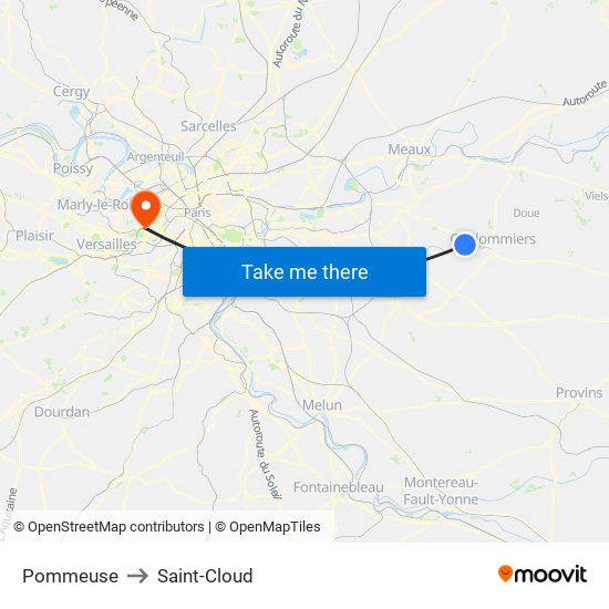 Pommeuse to Saint-Cloud map