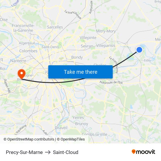 Precy-Sur-Marne to Saint-Cloud map