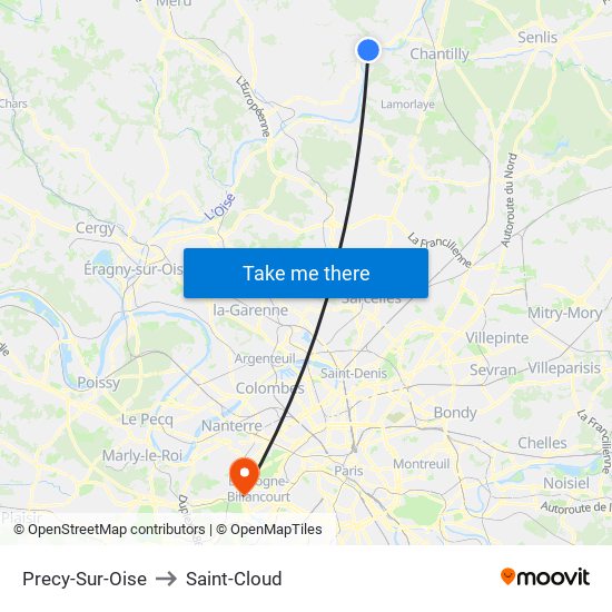 Precy-Sur-Oise to Saint-Cloud map