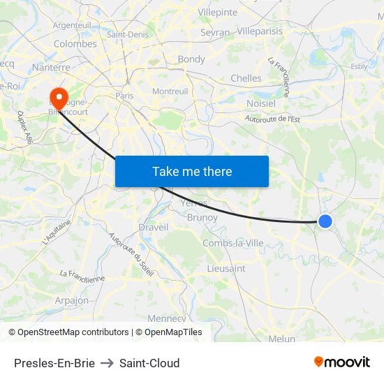 Presles-En-Brie to Saint-Cloud map
