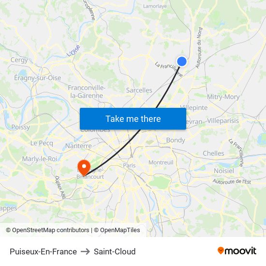 Puiseux-En-France to Saint-Cloud map