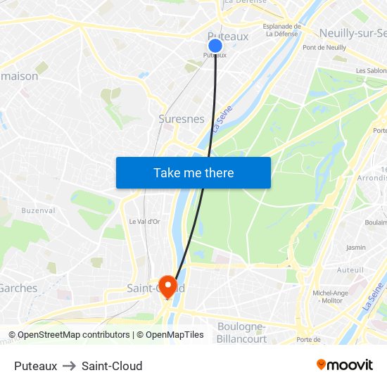 Puteaux to Saint-Cloud map