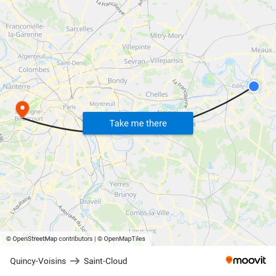 Quincy-Voisins to Saint-Cloud map