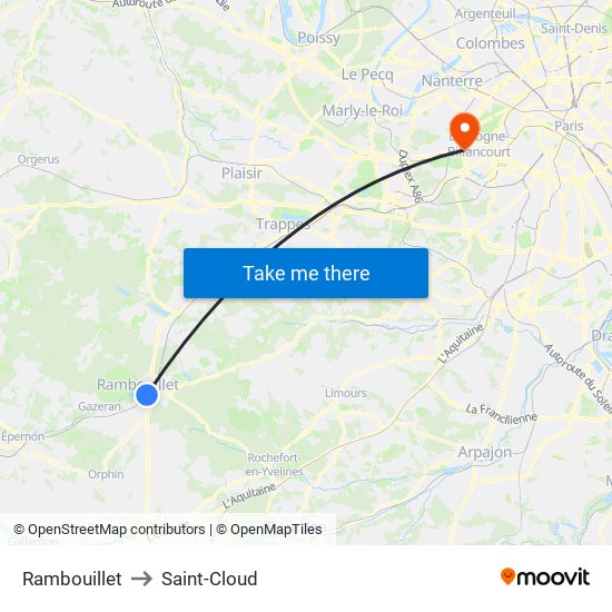 Rambouillet to Saint-Cloud map