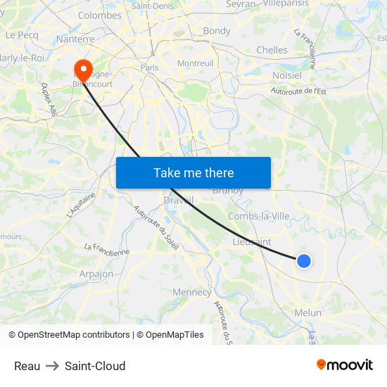 Reau to Saint-Cloud map