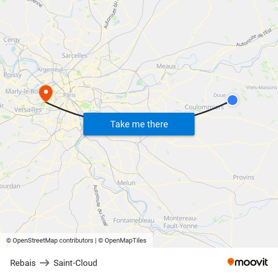 Rebais to Saint-Cloud map