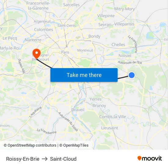 Roissy-En-Brie to Saint-Cloud map