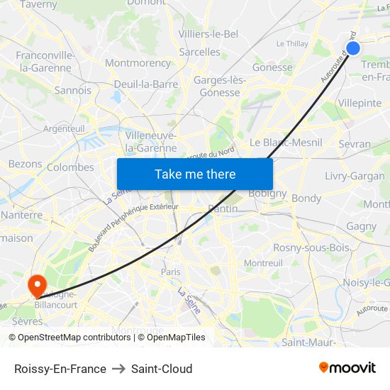 Roissy-En-France to Saint-Cloud map