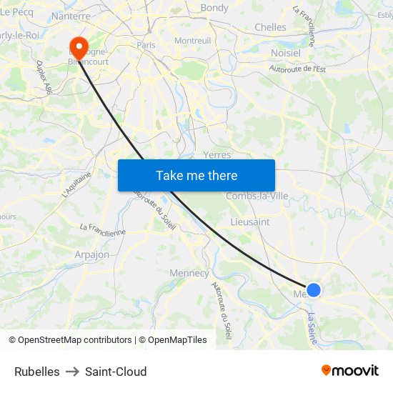 Rubelles to Saint-Cloud map