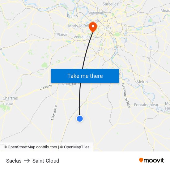 Saclas to Saint-Cloud map