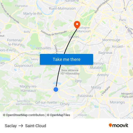 Saclay to Saint-Cloud map