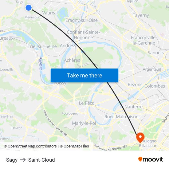 Sagy to Saint-Cloud map