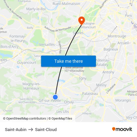 Saint-Aubin to Saint-Cloud map