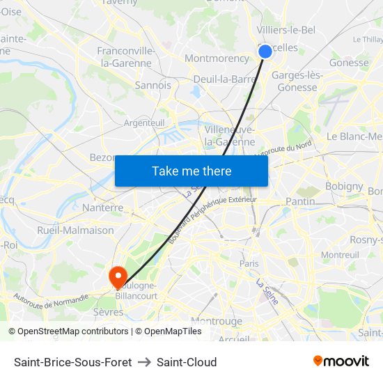 Saint-Brice-Sous-Foret to Saint-Cloud map