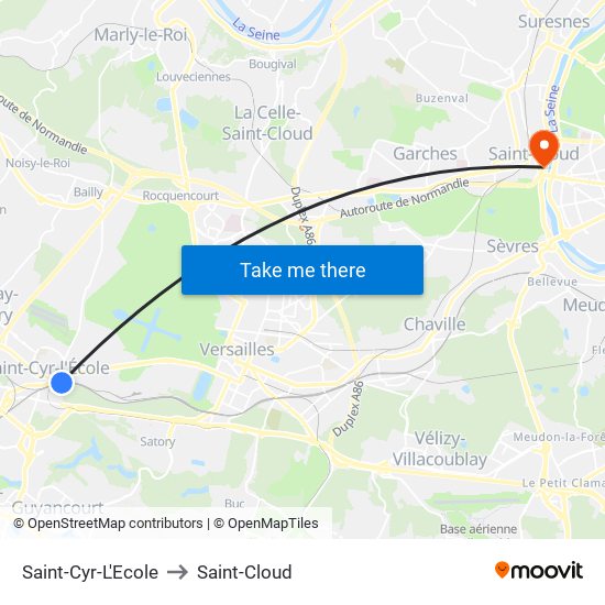 Saint-Cyr-L'Ecole to Saint-Cloud map