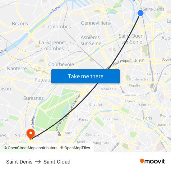 Saint-Denis to Saint-Cloud map