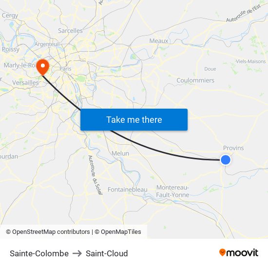 Sainte-Colombe to Saint-Cloud map