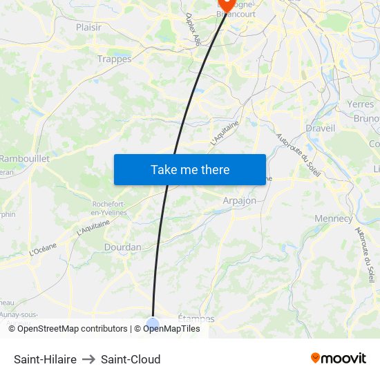 Saint-Hilaire to Saint-Cloud map