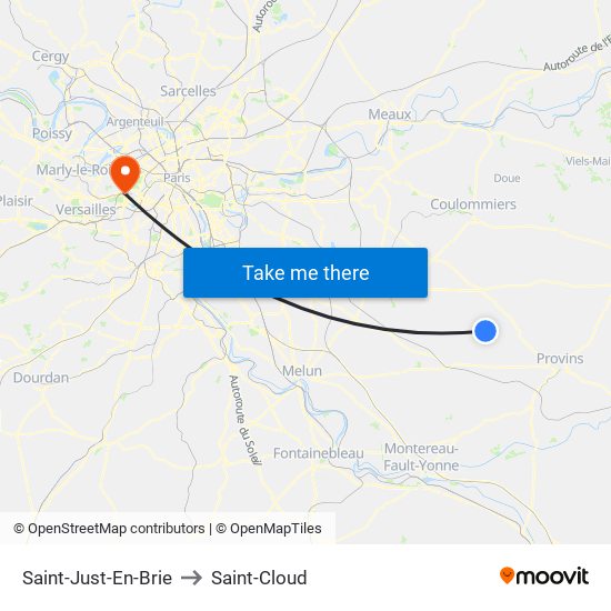 Saint-Just-En-Brie to Saint-Cloud map