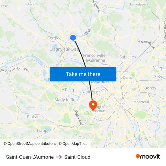 Saint-Ouen-L'Aumone to Saint-Cloud map