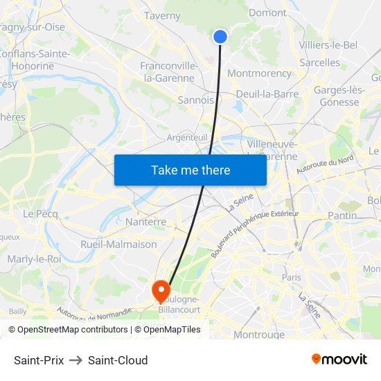 Saint-Prix to Saint-Cloud map