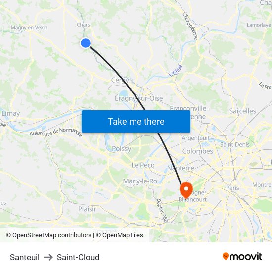 Santeuil to Saint-Cloud map