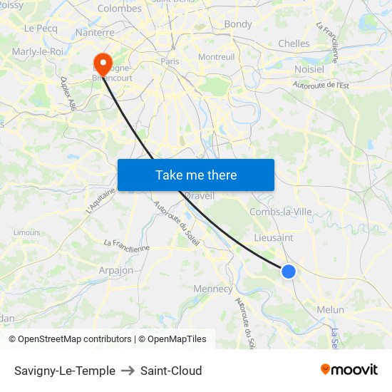 Savigny-Le-Temple to Saint-Cloud map