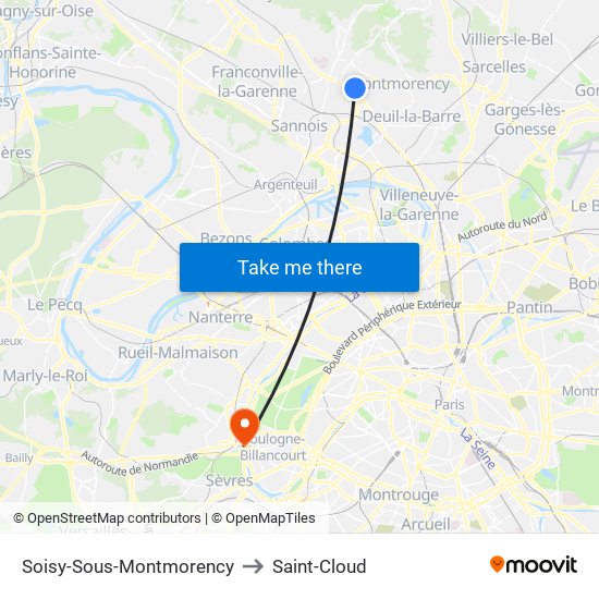 Soisy-Sous-Montmorency to Saint-Cloud map