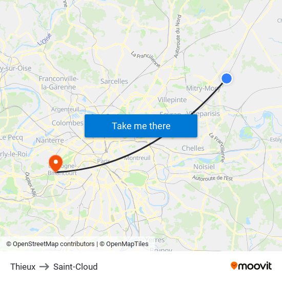 Thieux to Saint-Cloud map