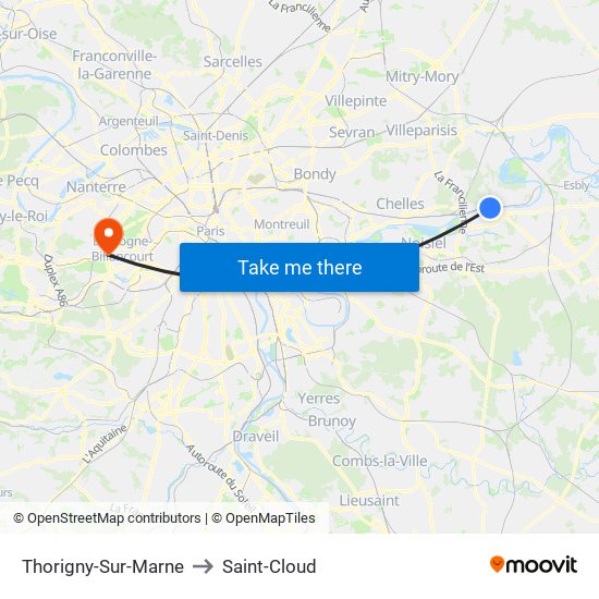 Thorigny-Sur-Marne to Saint-Cloud map