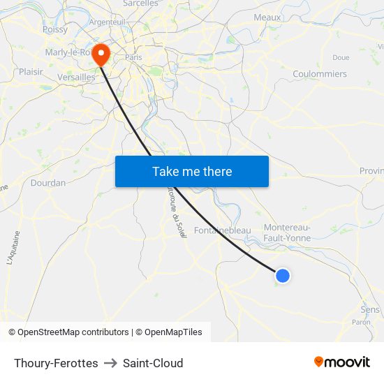 Thoury-Ferottes to Saint-Cloud map